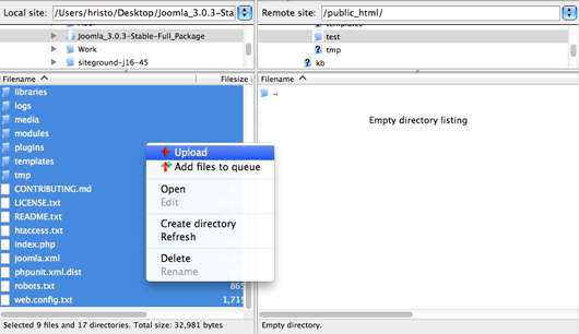 subir paquete joomla