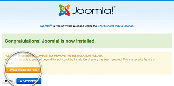 Joomla pantalla instalaci&oacute;n final